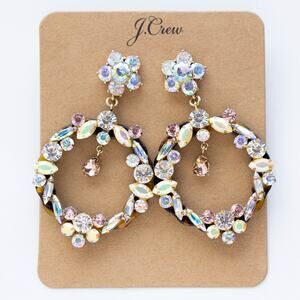 J.Crew Floral Tortoise Hoop Crystal Drop Earrings